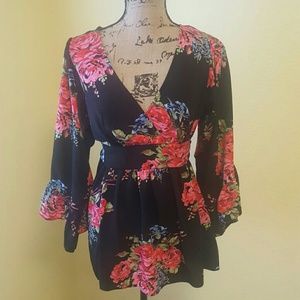 Black floral blouse